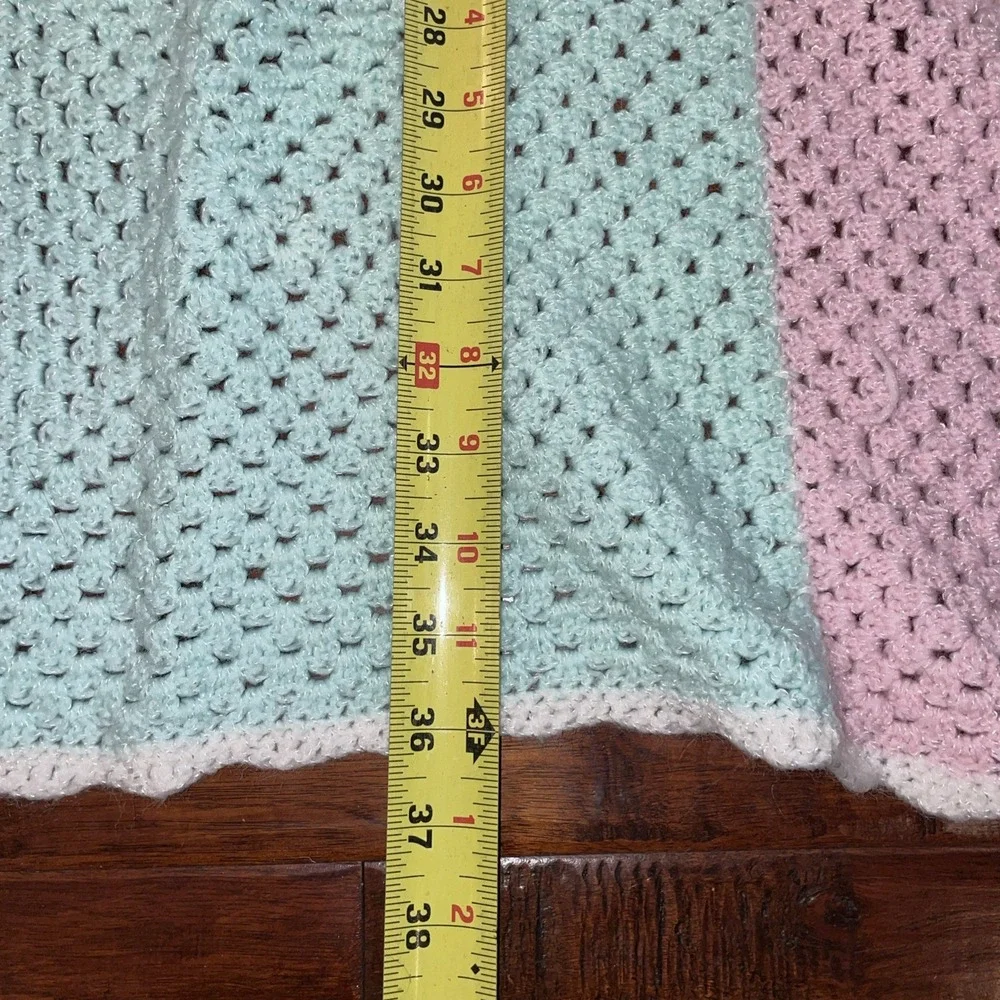 Vintage Crochet Hand Knitted Pastel Stained Glass‎ Sparkly 36x36 Baby Blanket